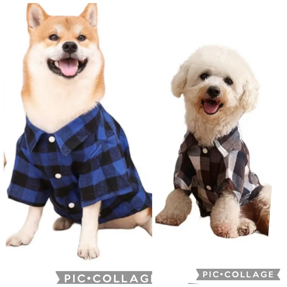 New Plaid Snap Front Dog Shirts Blue or Brown Multiple Sizes